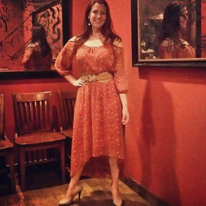 Open shoulder chiffon dress